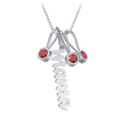 Script Mama Necklace with 3 Birthstone Charms in 925 Sterling Silver with Garnet