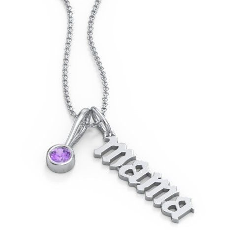 Gothic Mama Necklace with Birthstone Charm – Sterling Silver with Amethyst