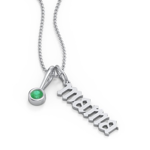 Gothic Mama Necklace with Birthstone Charm – Sterling Silver with Emerald