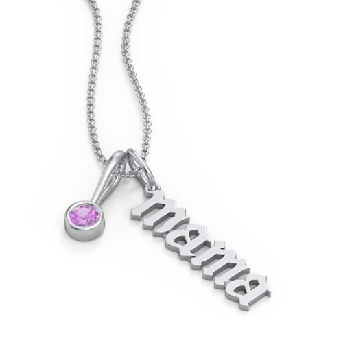 Gothic Mama Necklace with Birthstone Charm – Sterling Silver with Amethyst