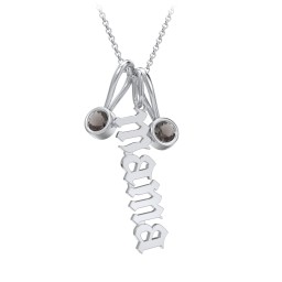 Gothic Mama Necklace with 2 Birthstone Charms in 925 Sterling Silver with Smokey Quartz