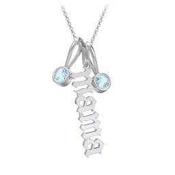 Gothic Mama Necklace with 2 Birthstone Charms in 925 Sterling Silver with Blue Topaz