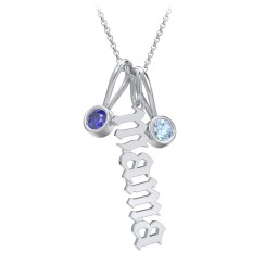 Gothic Mama Necklace with 2 Birthstone Charms in 925 Sterling Silver with Blue Sapphire and Blue Topaz