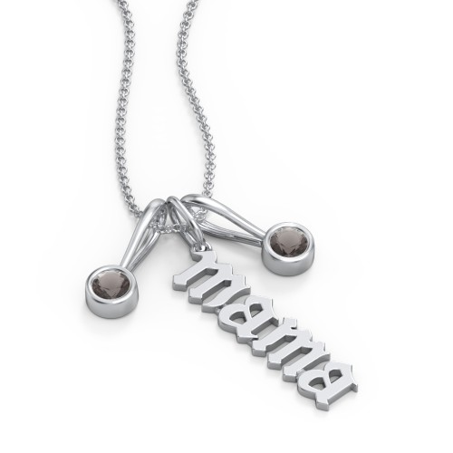 Gothic Mama Necklace with 2 Birthstone Charms – Sterling Silver with Smokey Quartz