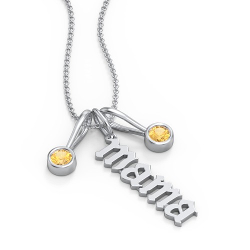 Gothic Mama Necklace with 2 Birthstone Charms – Sterling Silver with Citrine