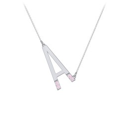 Asymmetrical Initial Necklace with Accent Stones - A