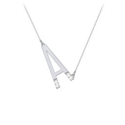 Asymmetrical Initial Necklace with Accent Stones - A
