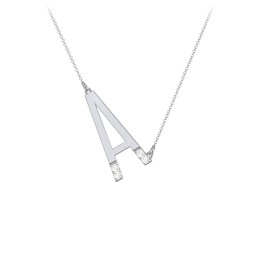 Asymmetrical Initial Necklace with Accent Stones - A