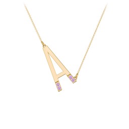 Asymmetrical Initial Necklace with Accent Stones - A in 18K Gold Plated Silver with Amethyst