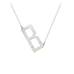 Asymmetrical Initial Necklace with Accent Stones - B
