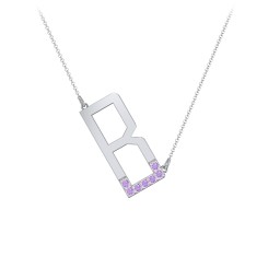 Asymmetrical Initial Necklace with Accent Stones - B