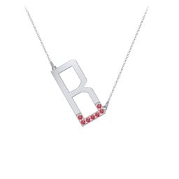 Asymmetrical Initial Necklace with Accent Stones - B