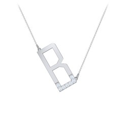 Asymmetrical Initial Necklace with Accent Stones - B