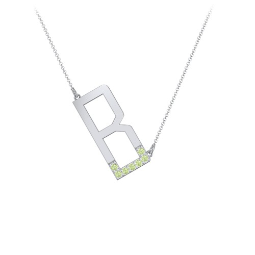 Asymmetrical Initial Necklace with Accent Stones - B