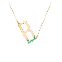 Asymmetrical Initial Necklace with Accent Stones - B in 18K Gold Plated Silver with Emerald