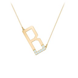 Asymmetrical Initial Necklace with Accent Stones - B in 18K Gold Plated Silver with Blue Topaz