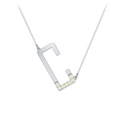 Asymmetrical Initial Necklace with Accent Stones - C