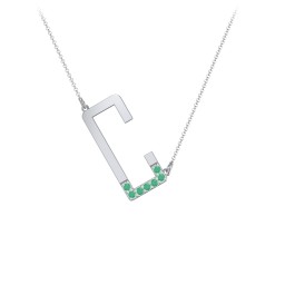 Asymmetrical Initial Necklace with Accent Stones - C