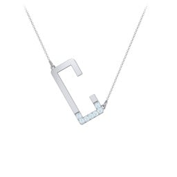 Asymmetrical Initial Necklace with Accent Stones - C