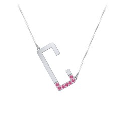 Asymmetrical Initial Necklace with Accent Stones - C