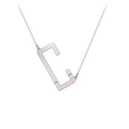 Asymmetrical Initial Necklace with Accent Stones - C