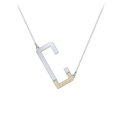 Asymmetrical Initial Necklace with Accent Stones - C