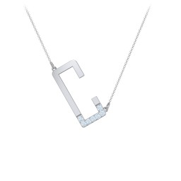 Asymmetrical Initial Necklace with Accent Stones - C