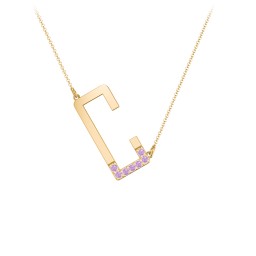 Asymmetrical Initial Necklace with Accent Stones - C in 18K Gold Plated Silver with Amethyst