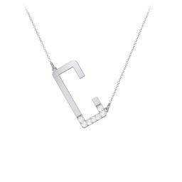 Asymmetrical Initial Necklace with Accent Stones - C in 925 Sterling Silver with Cubic Zirconia