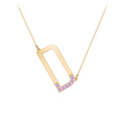 Asymmetrical Initial Necklace with Accent Stones - D in 18K Gold Plated Silver with Amethyst