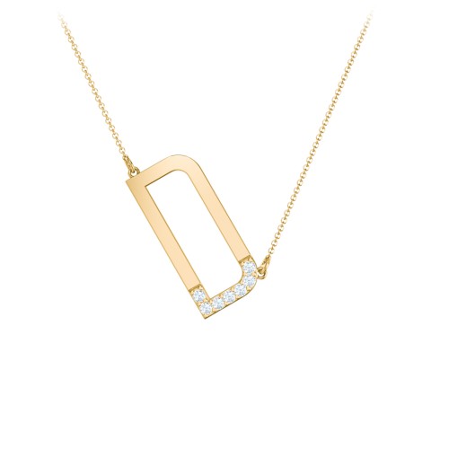 Asymmetrical Initial Necklace with Accent Stones - D – 18K Gold Plated Silver with Aquamarine