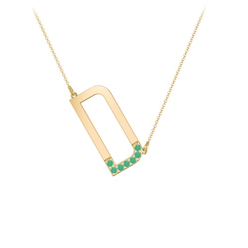 Asymmetrical Initial Necklace with Accent Stones - D – 18K Gold Plated Silver with Emerald