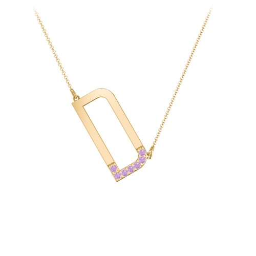 Asymmetrical Initial Necklace with Accent Stones - D – 18K Gold Plated Silver with Amethyst