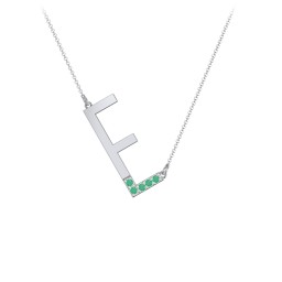 Asymmetrical Initial Necklace with Accent Stones - E