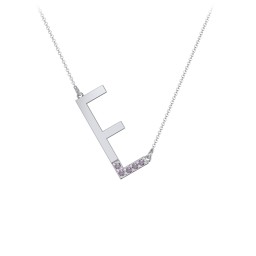 Asymmetrical Initial Necklace with Accent Stones - E