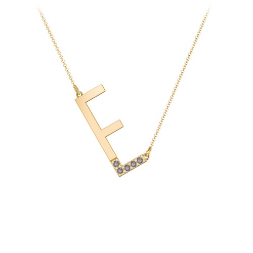 Asymmetrical Initial Necklace with Accent Stones - E – 18K Gold Plated Silver with Smokey Quartz