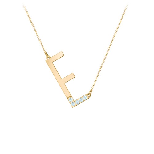 Asymmetrical Initial Necklace with Accent Stones - E – 18K Gold Plated Silver with Blue Topaz
