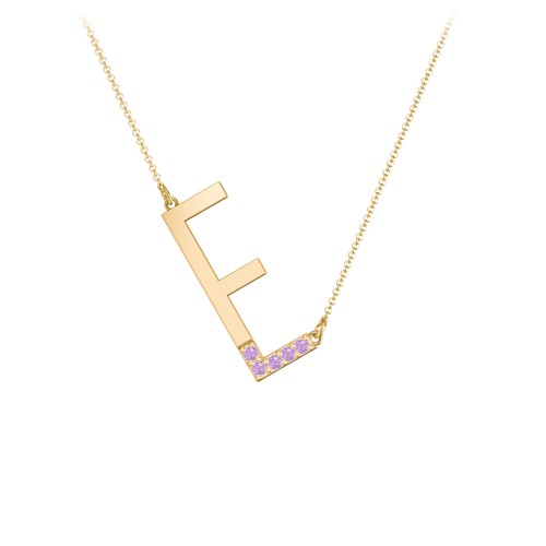 Asymmetrical Initial Necklace with Accent Stones - E – 18K Gold Plated Silver with Amethyst