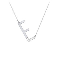 Asymmetrical Initial Necklace with Accent Stones - E – Sterling Silver with Cubic Zirconia
