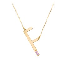 Asymmetrical Initial Necklace with Accent Stones - F in 18K Gold Plated Silver with Amethyst