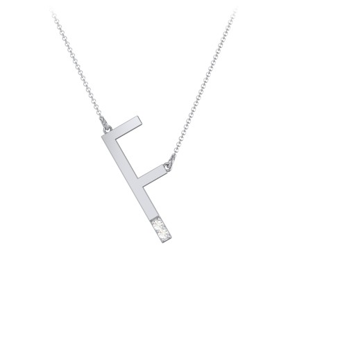Asymmetrical Initial Necklace with Accent Stones - F – Sterling Silver with Cubic Zirconia