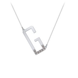 Asymmetrical Initial Necklace with Accent Stones - G