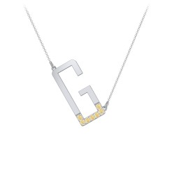 Asymmetrical Initial Necklace with Accent Stones - G