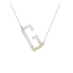 Asymmetrical Initial Necklace with Accent Stones - G