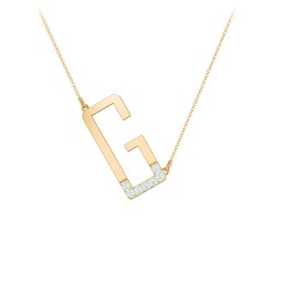 Asymmetrical Initial Necklace with Accent Stones - G in 18K Gold Plated Silver with Blue Topaz