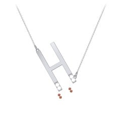 Asymmetrical Initial Necklace with Accent Stones - H