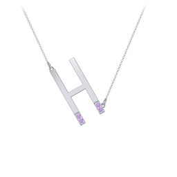 Asymmetrical Initial Necklace with Accent Stones - H