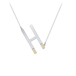 Asymmetrical Initial Necklace with Accent Stones - H