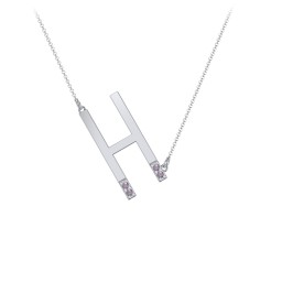 Asymmetrical Initial Necklace with Accent Stones - H