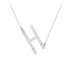 Asymmetrical Initial Necklace with Accent Stones - H